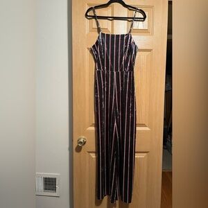 Sadie and Sage Green Velvet Striped Jumpsuit